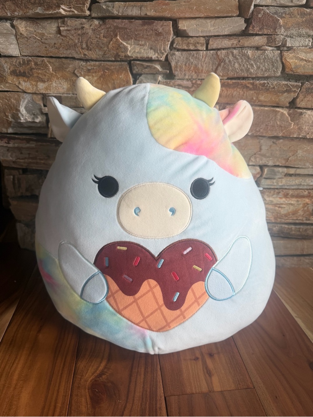 Squishmallows Pastel Rainbow Cow with Ice Cream Heart. Caedia
